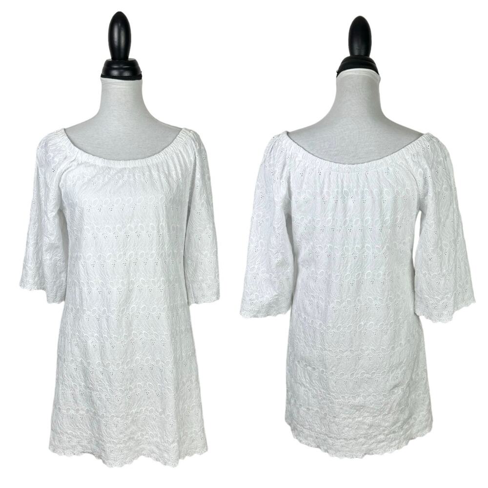 Ivy Jane | White Eyelet Off the Shoulder Cotton Shift Dress